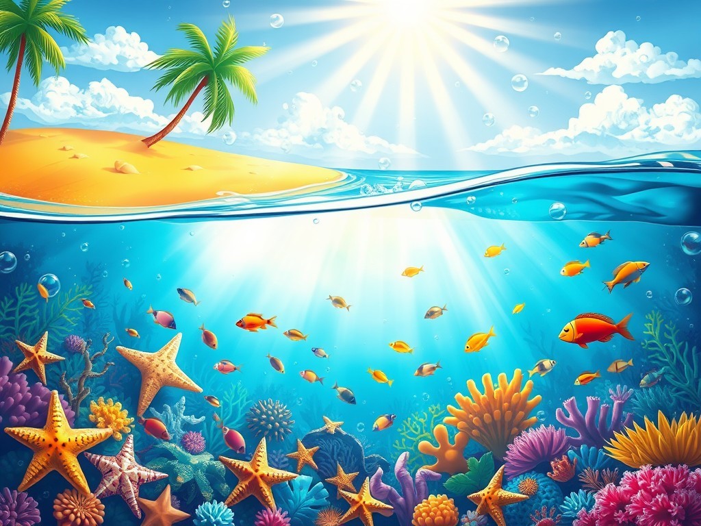 نقاشی دریا و زیر دریا