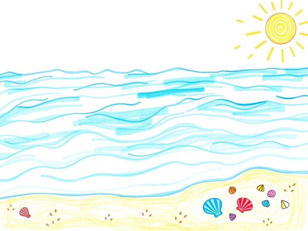 نقاشی کودکانه دریا و ساحل