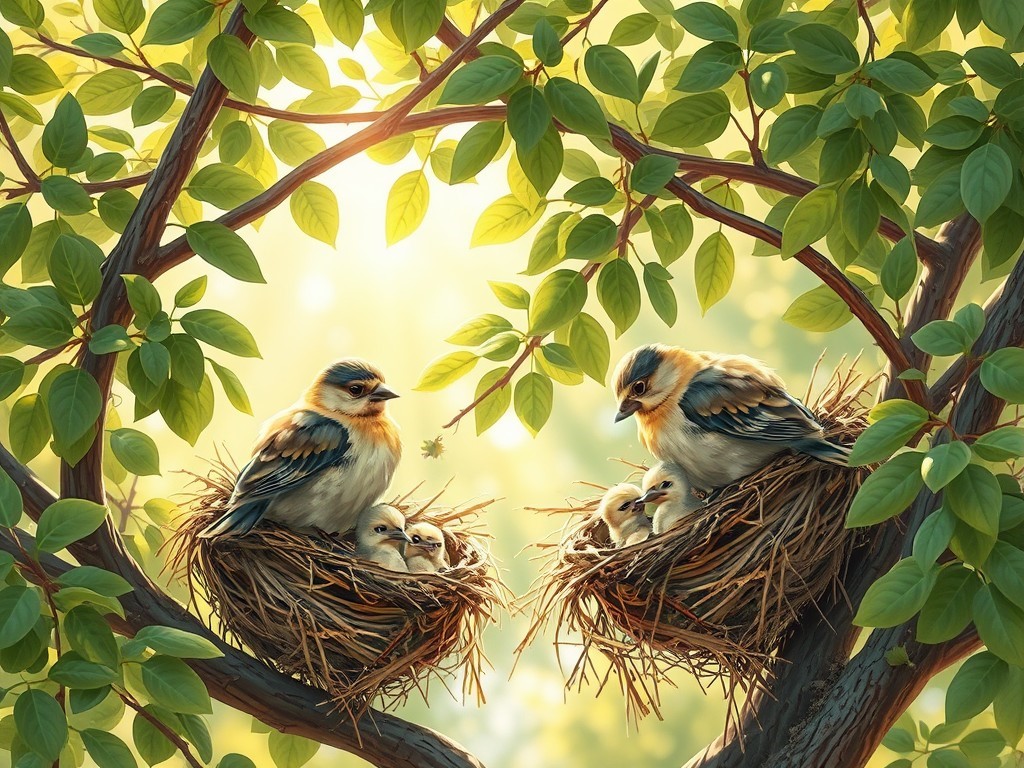 پرندگان در لانه