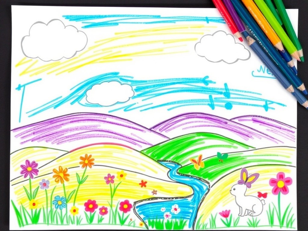 نقاشی طبیعت با مداد رنگی 