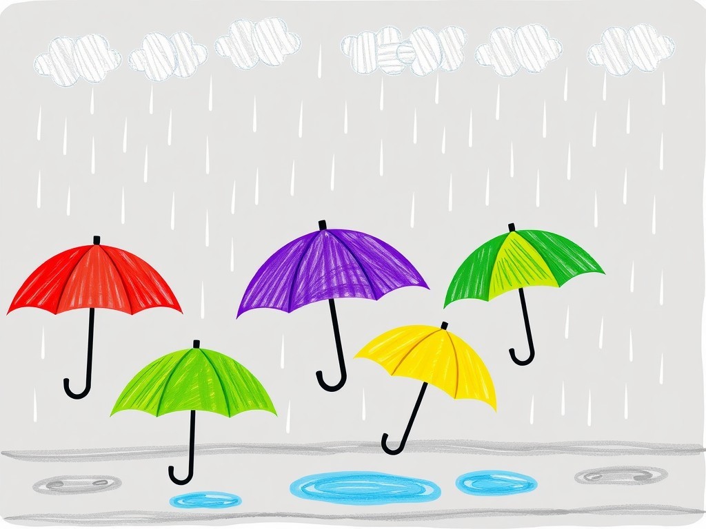 نقاشی باران و چتر