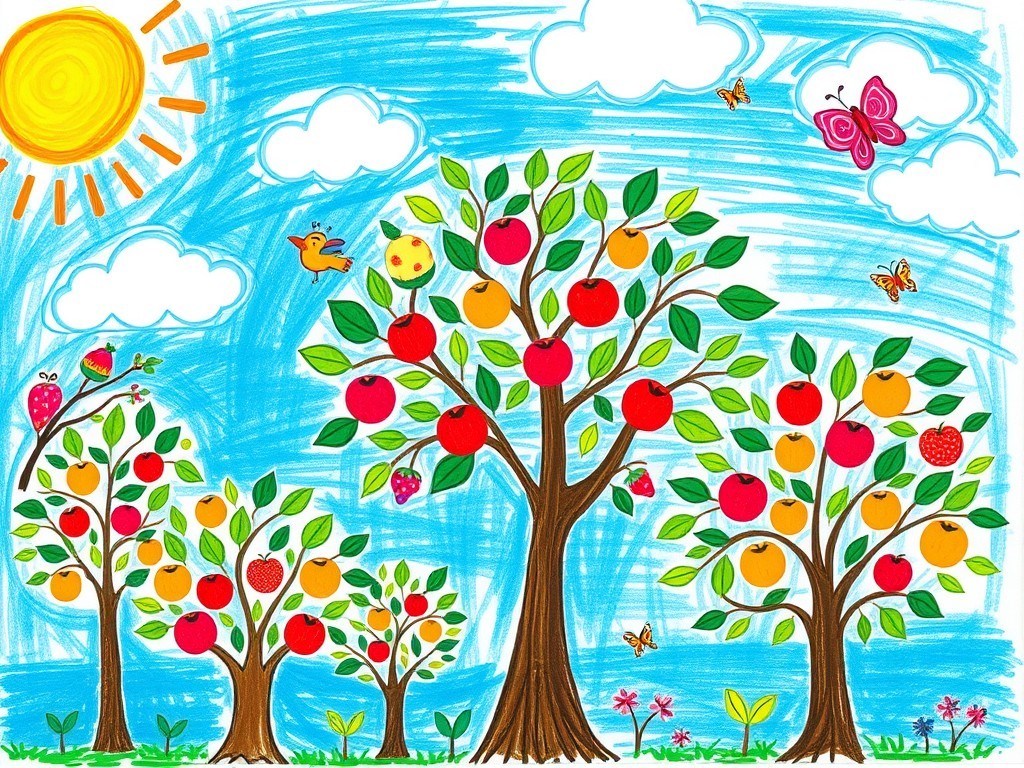 نقاشی طبیعت درختان سبز