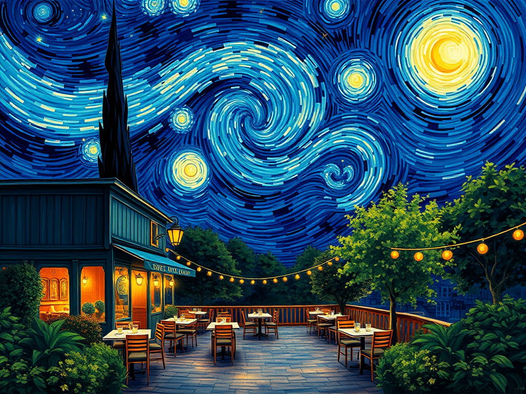 کافه تراس در شب