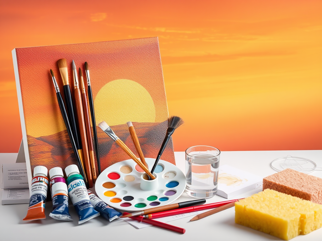 وسایل لازم برای نقاشی غروب خورشید ساده