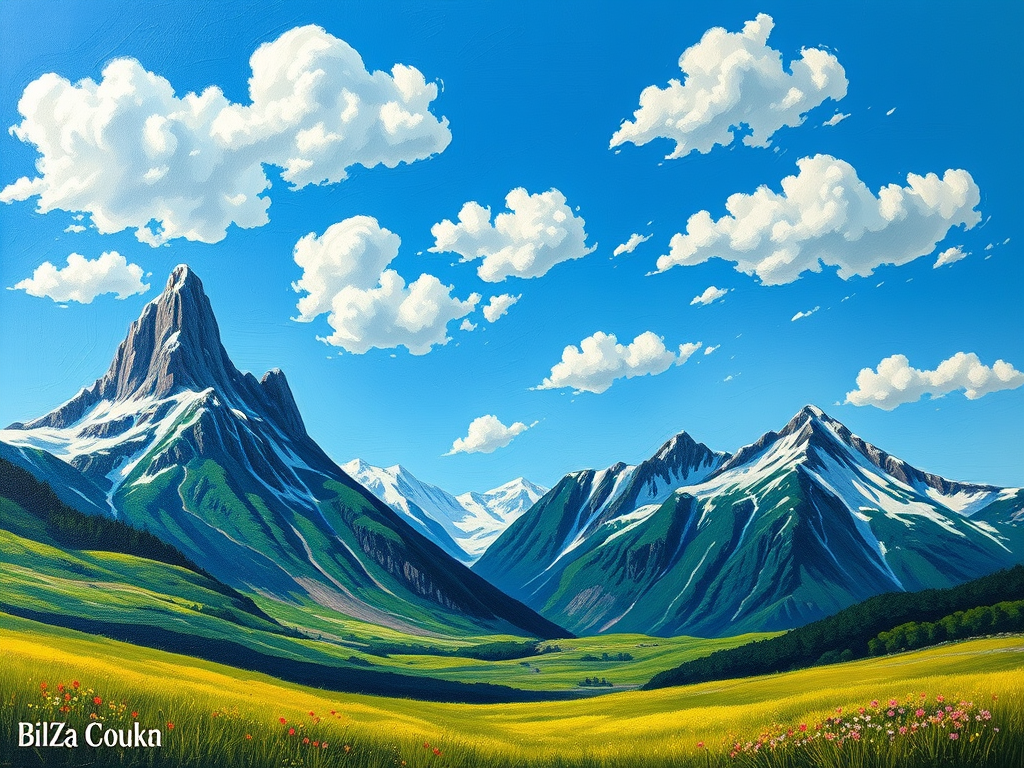 نقاشی منظره کوهستانی با رنگ روغن