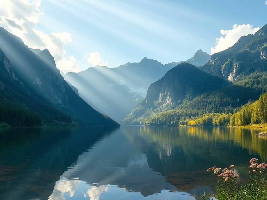 نقاشی دریاچه کوهستانی