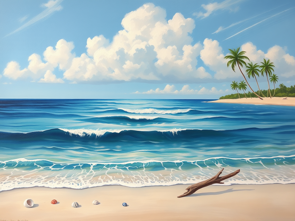 نقاشی دریا وساحل با رنگ روغن