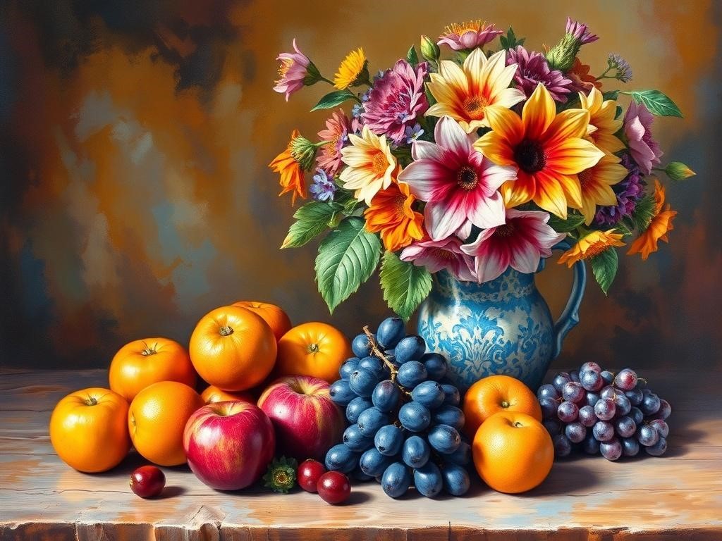 مراحل نقاشی طبیعت بی جان با رنگ روغن